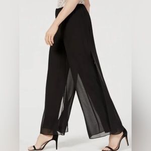 Black slacks with a chiffon sheer overlay